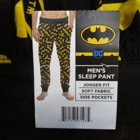 BATMAN MEN'S SIZE XL KNIT JOGGER SLEEP PANTS BLACK YELLOW GOLD DRAWSTRING NWT - Picture 9 of 10